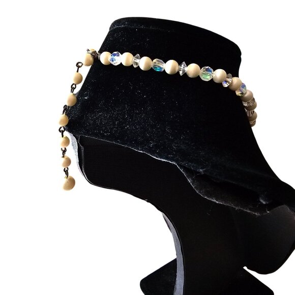 Vtg 1960's Laguna Crystal White Bead Pearl Choker Necklace Earring Matching Set - Picture 3 of 6